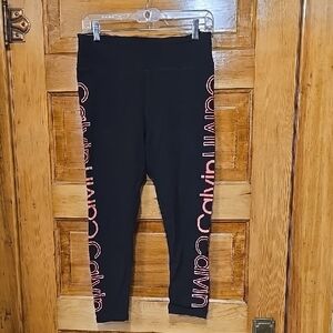 Calvin Klein Black Leggings with Pink Logo L
